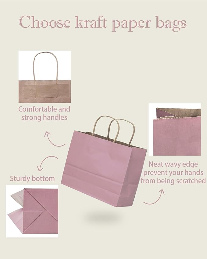 qiqee 13"x4.5"x10" Large Gift Bag with Handles Bulk 32PCS Gift Paper Bags Pink Purple Bags Multiple Uses (Wide Large)