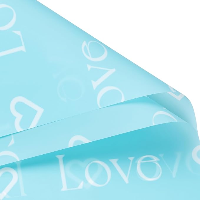 WRAPAHOLIC 20 Sheets Flower Wrapping Paper - 22.4 x 22.4 inch Blue Love with Heart Water-Resistant Floral Bouquet Wrapping Paper, Florist Supplies Packaging for Wedding Birthday Gift DIY