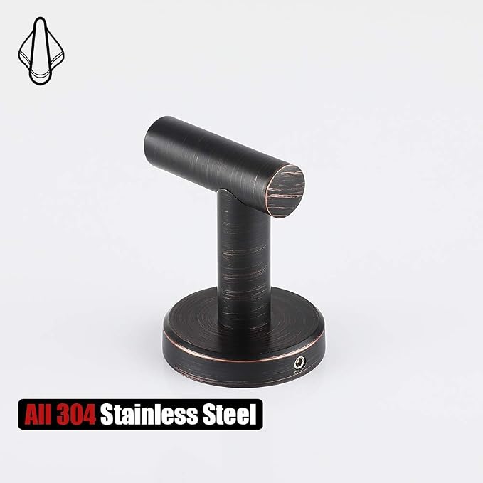 JQK Bathroom Towel Hook Oil Rubbed Bronze, 304 Stainless Steel 0.8mm Coat Robe Clothes Hook for Bathroom Kitchen Garage Wall Mounted (Pack of 4), TH100-ORB-P4