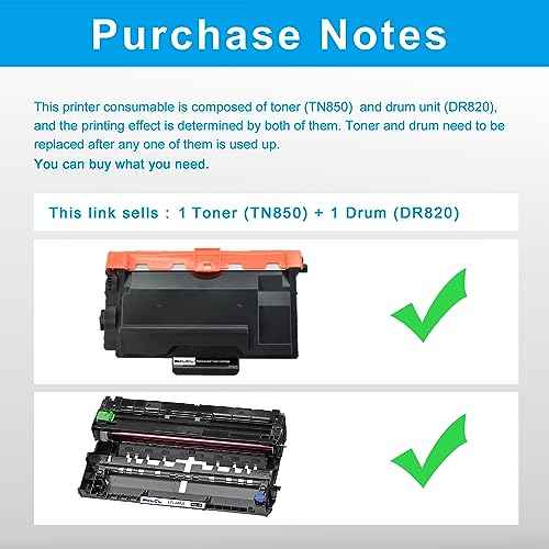 LCL TN850 Toner Cartridge and DR820 Drum Unit Replacement for Brother TN850 TN-850 DR820 DR-820 for DCP-L5500DN DCP-L5650DN HL-L6200DWT HL-L6400DW MFC-L5700DW MFC-L5800DW Printer (2Pack)