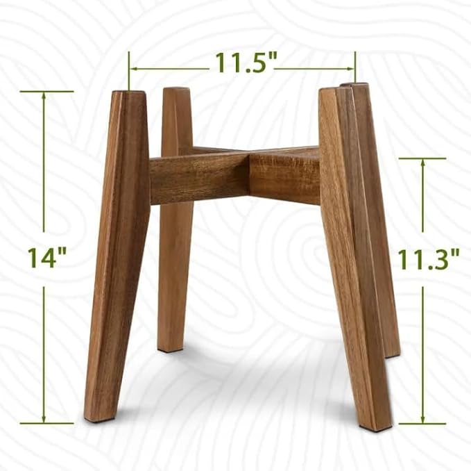 Mid Century Modern Acacia Wood Plant Stand for Indoor Plants, Adjustable Solid Wood Pot Holder Fits Up to 11 Inch Pots