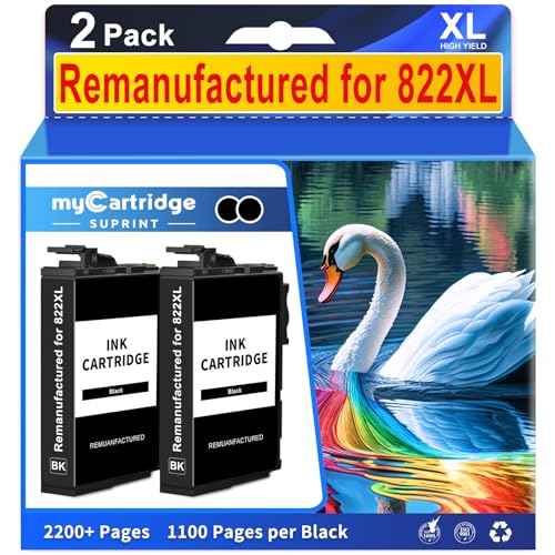 myCartridge SUPRINT 822XL Black Ink Cartridge Remanufactured for Epson 822XL Ink Cartridges Replacement for 822XL Black for Workforce Pro WF-3820 WF-4830 WF-4833 WF-3823 WF-4820 WF-4834 Printer 2 Pack