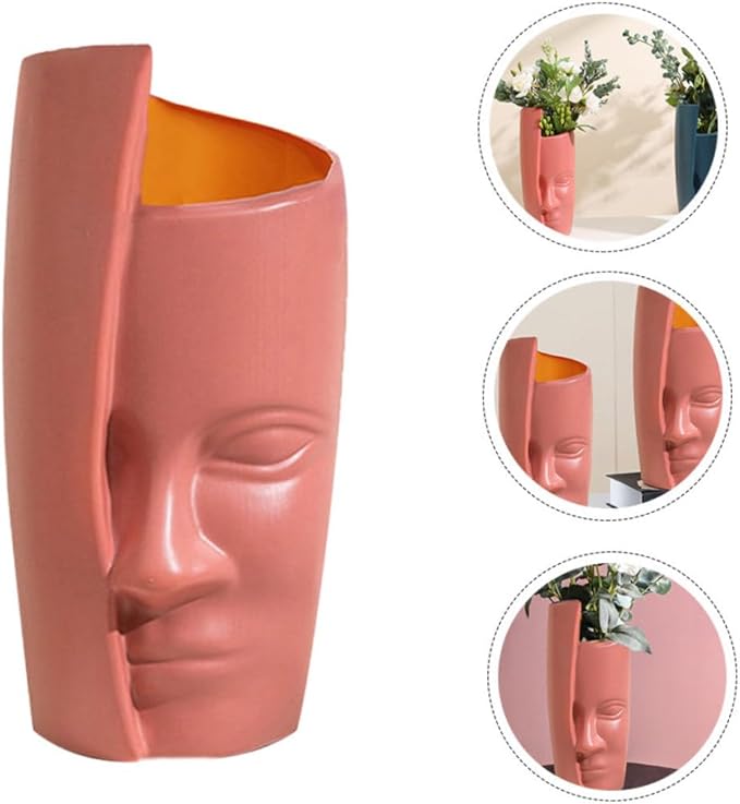 Abstract Face Plastic Vase Lightweight Floral Arrangement Container Home Decoration Ornament for Living Bedroom Bathroom and Office Use
