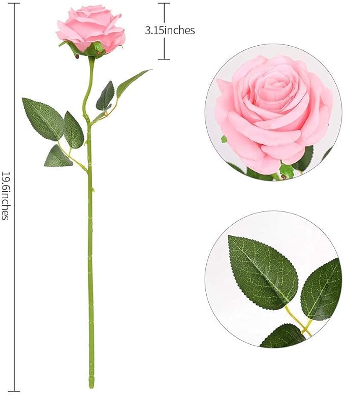 Kisflower 12 Pcs Pink Roses Artificial Flowers with Stems Silk Roses Fake Rose Realistic Flower Bouquet for Wedding Party Office Home Decor (Pink)