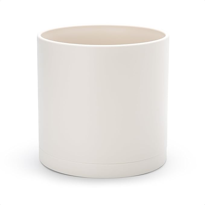 D'vine Dev 10 Inch Plastic Planter Pots for Plant Pot with Drainage Hole and Seamless Saucers, Oatmeal, 74-X-H-2