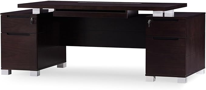 ZURI 79" Modern Ford Executive Desk with Filing Cabinets - Dark Wood