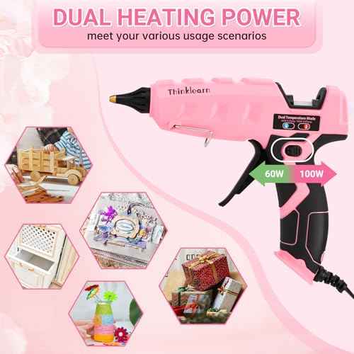 THINKLEARN Hot Glue Gun Full Size, 60/100W Dual Power Glue Gun with 15 Glue Sticks(7/16''), Heavy Duty Large Glue Gun Kit, Hot Glue Gun and Sticks Set for Crafts, Arts, DIY and Home Repairs