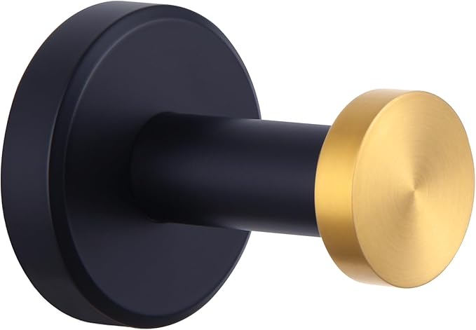 APLusee Black Gold Robe Towel Hook, Stainless Steel Coat Hanger, Clothes Holder for Bath Toilet Accessories, Wall Mounted