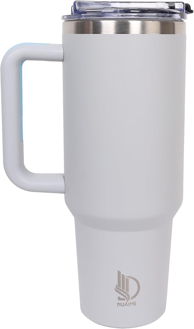 40oz Insulated Tumbler with Handle, Leakproof Straw Lid & Carry Handle - Double Wall Vacuum Insulation Keeps Ice 24 Hours, BPA Free Stainless Steel Water Bottle (Lavender Gray)