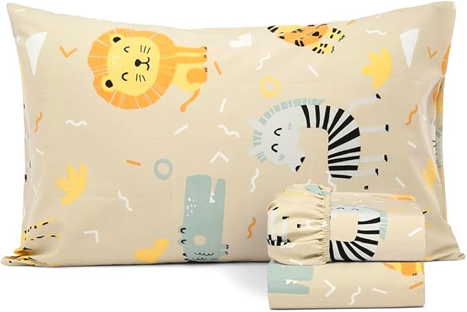 Salt Earth 100% Cotton 210TC Kids Bedsheet, Twin Sheets Set for Toddler Bed, 3 Piece Bedding Set Including Flat Sheet, Fitted Sheet, and Pillowcase, Themed Sheets for a Playful Kids Bed (Summerland)