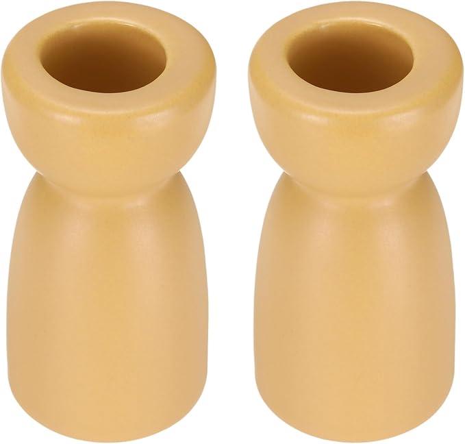 uxcell 2 Pack Candlestick Holder Light Yellow Ceramic Taper Candle Holder Candle Stand Holders Modern Style Decoration for Centerpiece Tabletops Anniversary