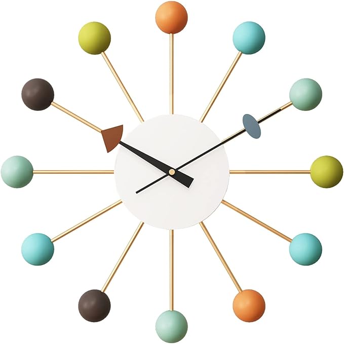 SHISEDECO Mid Century Quartz Wall Ball Clock Multicolor Large Size, Decorative Modern Silent Creative Fashion Hanging Decoration for Home, Kitchen, Living Room, Office, Bedroom etc.
