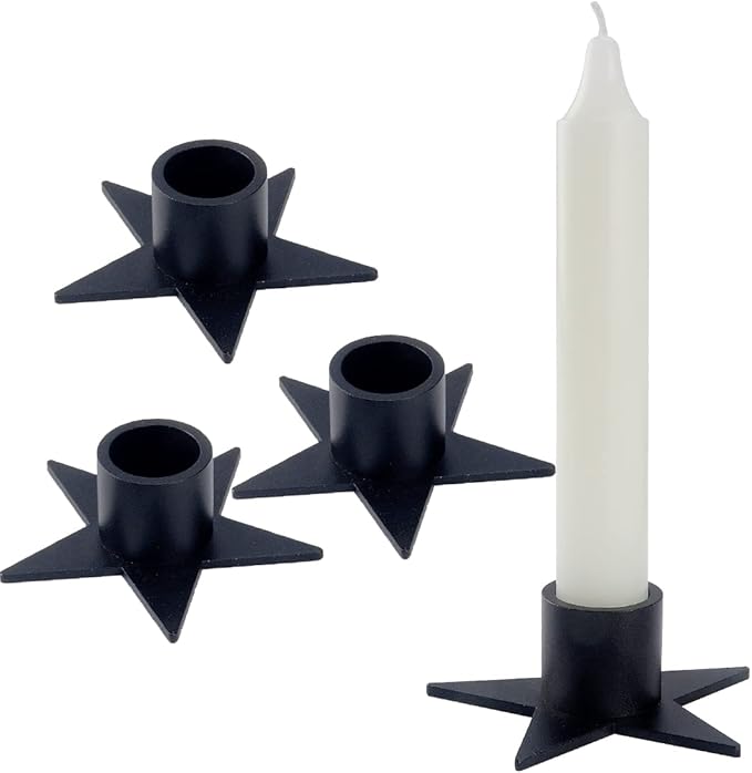 4PCS Pentagram Black Taper Candle Holders, Matte Iron Candlestick Holders Centerpieces for Home Decoration, Wedding Anniversary, Party, Housewarming Gifts.