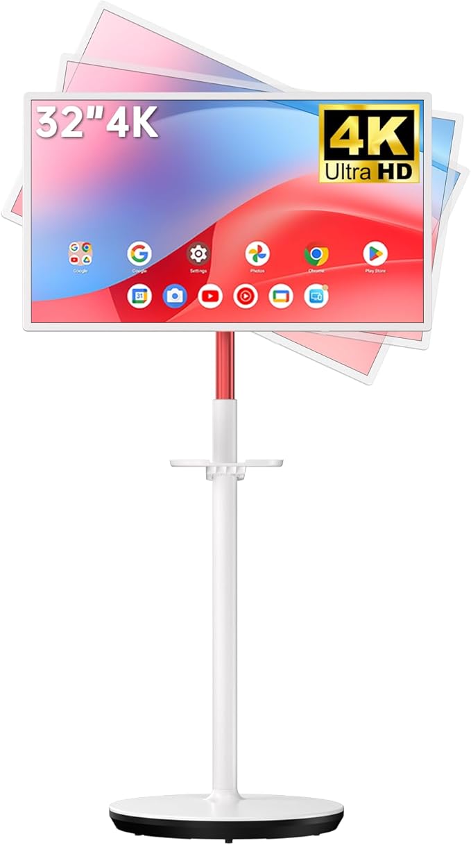 KTC 32 Inch MegPad 4K Touchscreen Smart Portable TV Monitor with Android 13 Google EDLA-Certified, 9500mAh Built-in Battery Mobile Screen on Wheels, Wireless Remote Control, 8+128GB Octa-coreCPU