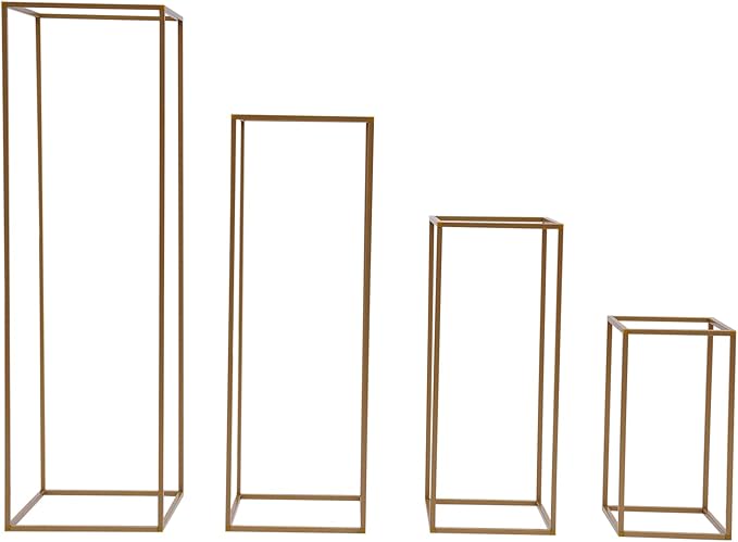 4PC Flower Stand for Wedding Metal Cylinder Stands for Party Rectangular Gold Centerpieces Flower Vase Gold Columns for Weddings Flower Plant Stand Decoration 15.74"/23.62"/31.49"/39.37"