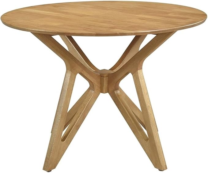 Pemberly Row Mid-Century Round Solid Wood Dining Table, Light Walnut Finish, 42" W x 42" D x 29.5" H, Asian Hardwood Construction, Compact Design for Dining Room or Kitchen