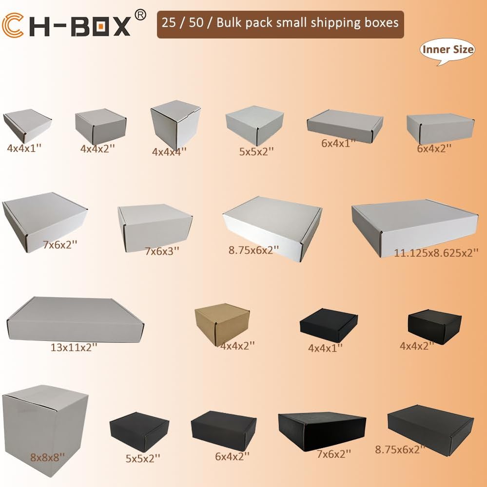 Skiennix Small Shipping Boxes - 50 Pack Corrugated Cardboard Mailers for Business | White 7x6x2''