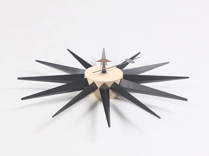 SHISEDECO Modern Sunburst Clock in Black Color, Non Ticking Wooden Mid Century Retro Design Decorative Silent Wall Quartz Clocks for Home, Living Room, Office and Bedroom etc.