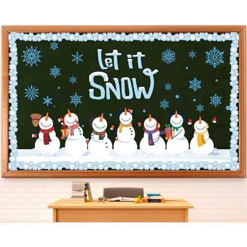 ZOIIWA Winter Bulletin Board Decoration Set Holiday Paper Cutouts Blackboard Border Snowman Classroom Decorations Christmas Bulletin Board for Xmas School Wall Door Decoration