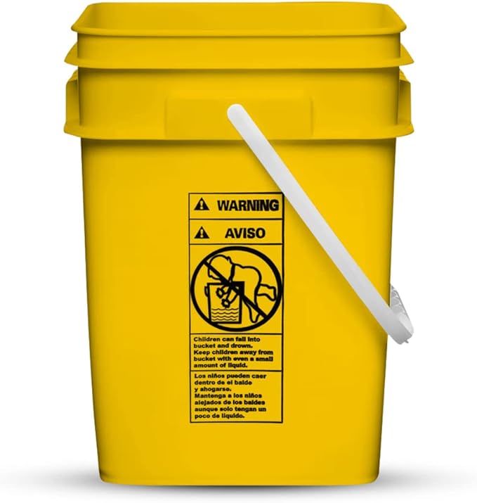 House Naturals 4 Gallon Square Food Grade Plastic Bucket with Lid, Made in USA (Pack of 2) BPA Free (Yellow)