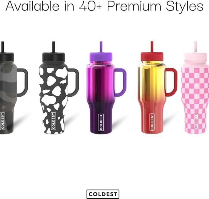 Coldest Tumbler with Handle and Straw, 100% Leak Proof Insulated Tumbler with Lid and Straw (3 Lids), Stainless Steel Tumblers for Women & Men, Cup Holder Friendly, 46 oz (Enchanted Green)