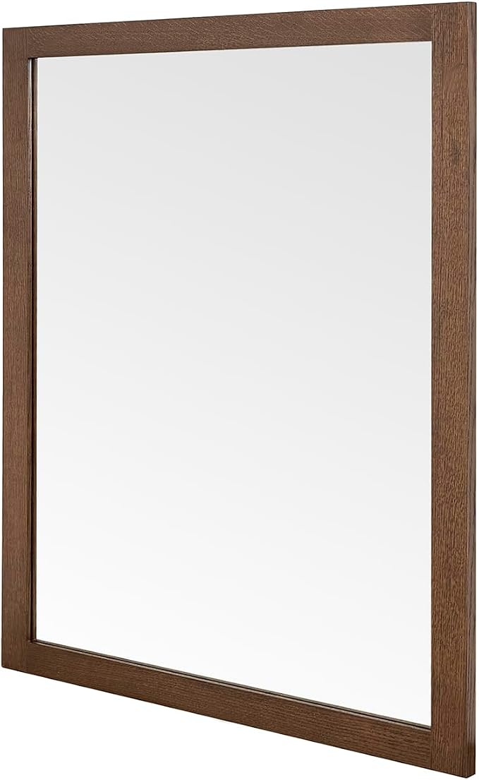 ARIEL Rectangular Wooden Mirror 30" x 36" in Brown Oak, Flexible Horizontal/Vertical Hanging for Bathroom, Vanity, Entryway & Living Room Decor, Farmhouse Style