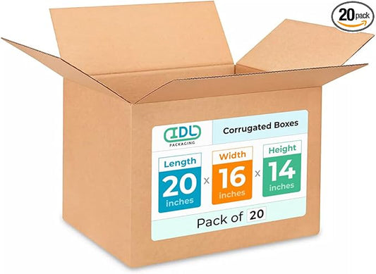 Large Shipping & Moving Boxes 20"L x 16"W x 14"H (20-Pack) - Extra Strength 200 lb vs Regular - Corrugated Durable Moving Boxes for Shipping - Large Box for Moving - Carton Box by IDL Packaging