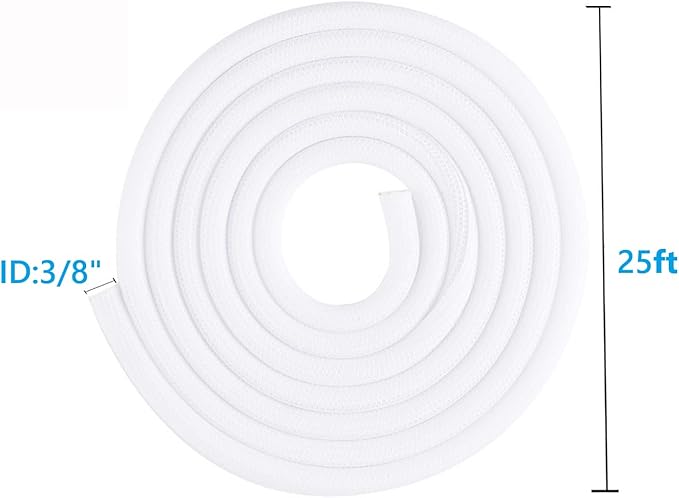 25ft – 3/8 inch White Split Wire Loom Tubing Cord Protector Cable Sleeve – Pet Cord Protector for Cat Chewing, for USB Power Cords Audio Video Wires