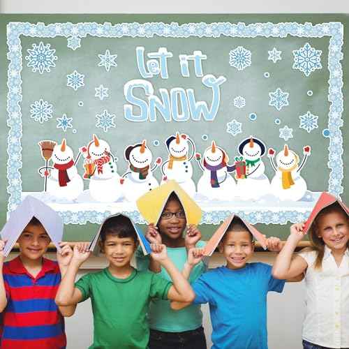 ZOIIWA Winter Bulletin Board Decoration Set Holiday Paper Cutouts Blackboard Border Snowman Classroom Decorations Christmas Bulletin Board for Xmas School Wall Door Decoration