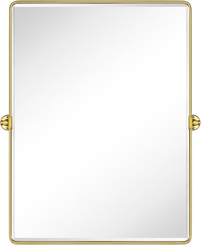 TEHOME Pivot Mirror Brushed Gold Tilt Bathroom Vanity Mirror Large Metal Framed Rectangle Tilting Beveled Vanity Mirrors for Wall, Vertical Hanging, Overall 34.14 x 40 inches (Mirrror 30 x 40 inches)
