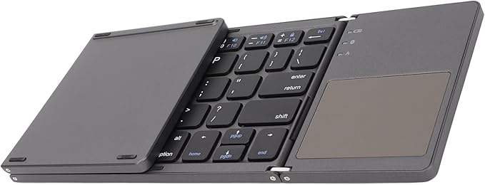 Wisoqu Foldable Keyboard with Touchpad, 3 Folding Wireless Keyboard 63 Keys 10m Connection USB Charging, for iOS for Laptop Tablet Smartphone (Dark Gray)