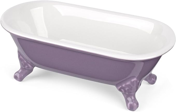 6.5" Ceramic Mini Decorative Clawfoot Bathtub Bar Soap Dish, Kitchen Sponge Holder and Shower Tray for Bathroom, 1 Pack(Lavender)