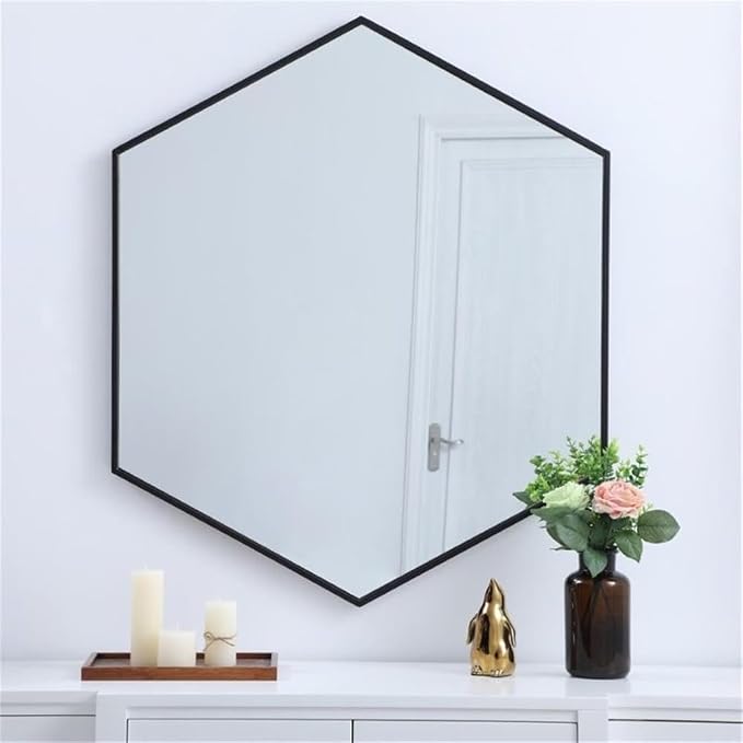 Elegant Decor Eternity 32" x 38" Hexagonal Metal Frame Mirror in Black