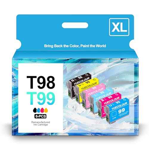 98 99 Ink Cartridge Replacement for T98 T99 T098 T099 98 99 use with Artisan 700 710 725 730 800 810 835 837 Printer (6-Pack, BK/C/M/Y/LC/LM)