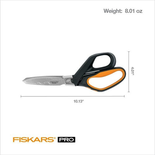 Fiskars Pro PowerArc Shop Shears - Heavy Duty Stainless Steel Scissors for Industrial Use | 10 In, Orange/Black