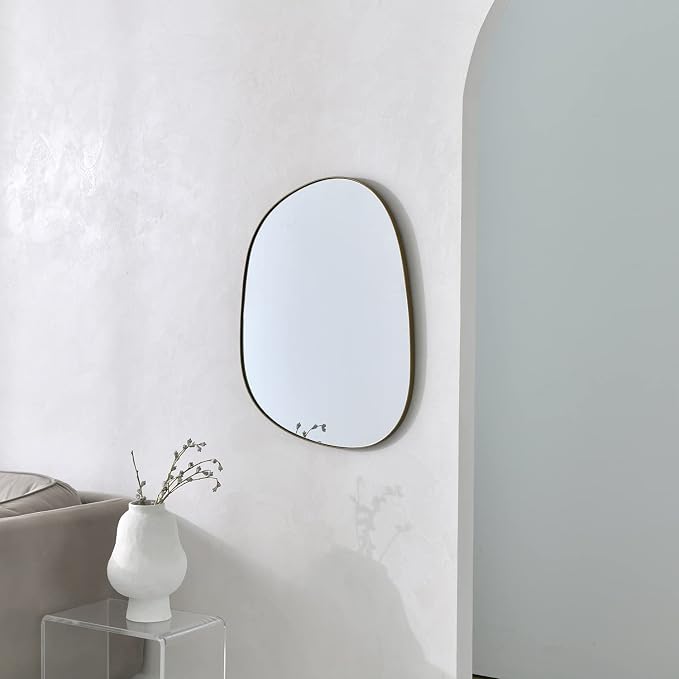 ELEHUME Asymmetrical Mirror for Wall Decor 21"*27", Modern Brass Framed Wall Mirror for Living Room Bathroom Bedroom Entryway ELE-STOU-0065G