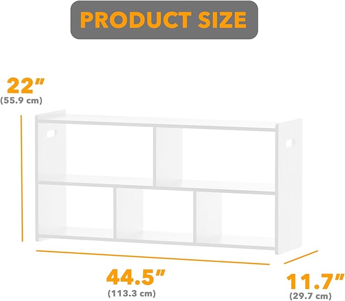 SpaceAid 5-Compartment Bookshelf, Montessori Bookcase for Toddlers, Wooden Book Shelf Organizer Storage Furniture for Kids Rooms, Playroom, Nursery and Classroom, 44.5“ Wide, White