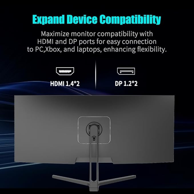 Viewedge Gaming Monitor 34 inch WQHD (3440x1440p) 165Hz Computer Monitor, 1ms 120% sRGB HDR10 VA DisplayPort HDMI Monitor, Wall Mountable Built-in Speakers