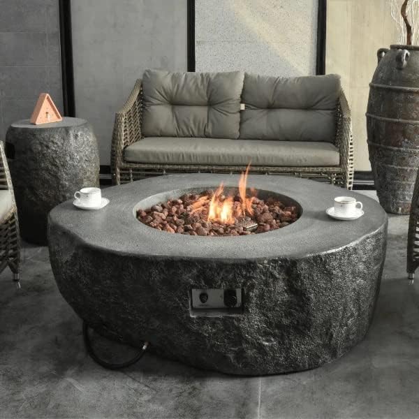 Elementi+ | Colorado Gas Fire Pit Cast Concrete 56" Rectangular Fire Table, Outdoor Fire Pit Electronic Ignition | Canvas Cover, Fire Glass and Burner Lid Included | Sunlight Yellow | Propane Gas