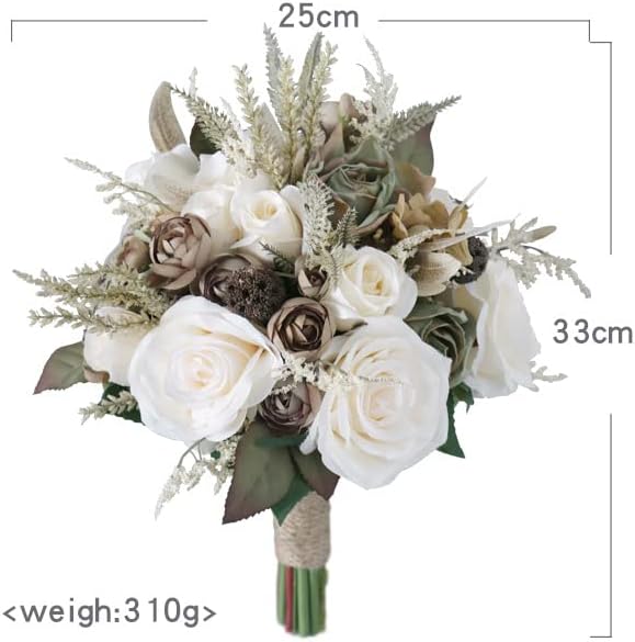 Wedding Bouquets for Bride Bridesmaid Khaki Rose Bridal Bouquet for Bride Artificial Flowers Wedding Tossing Bouquets for Wedding Church Bridal Shower Ceremony Anniversary (Khaki+Ivory)