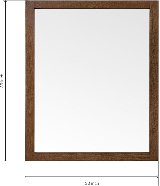 ARIEL Rectangular Wooden Mirror 30" x 36" in Brown Oak, Flexible Horizontal/Vertical Hanging for Bathroom, Vanity, Entryway & Living Room Decor, Farmhouse Style