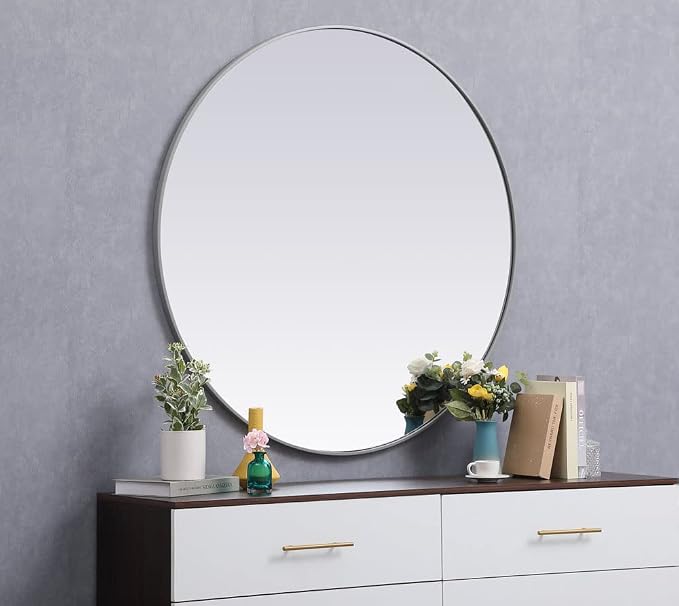 Elegant Decor Eternity 45" Round Mid Century Metal Frame Mirror in Black