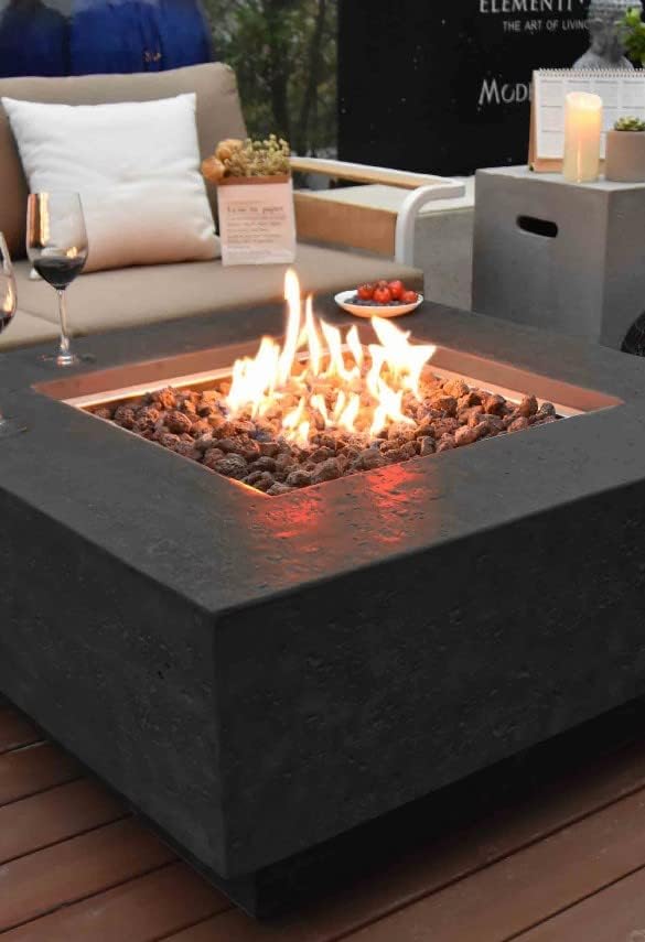 Elementi | Manhattan Gas Fire Pit Cast Concrete 36" Square Fire Table, Outdoor Fire Pit Electronic Ignition | Canvas Cover, Lava Rock Included | Dark Gray (Propane Gas)