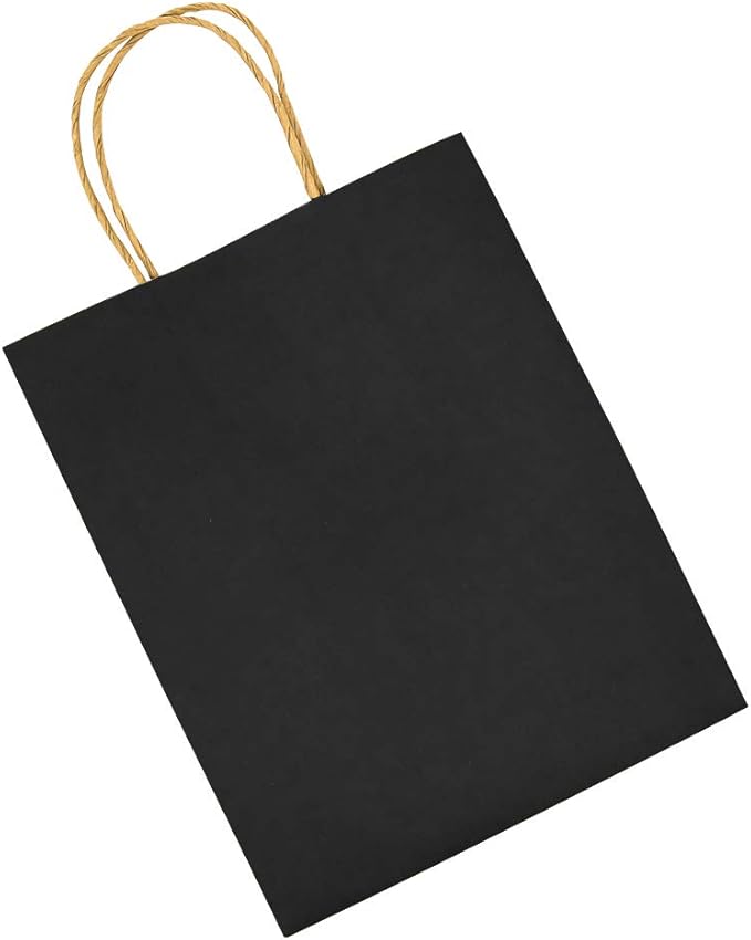 bagmad Small 100 Pack 5.25x3.25x8 Inch Black Kraft Paper Bags with Handles Bulk, Gift Bags, Craft Grocery Shopping Retail Party Favors Wedding Business Sacks (Black, 100pcs)
