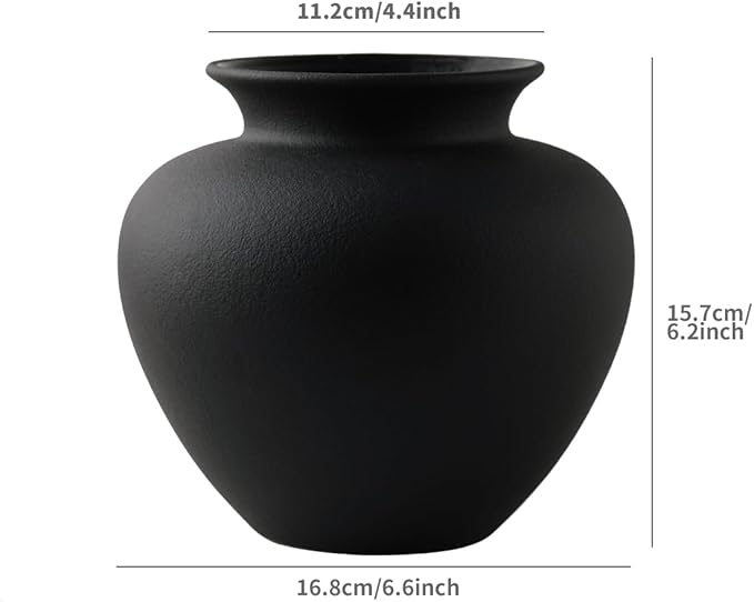 Black Ceramic Flower Vase, Decorative Jar Modern Centerpiece Table Decorations,Rustic Ceramic vases for Home Decor Dining Room,Wide Mouth Ceramic vase for Kitchen Utensils (Black, 0619)