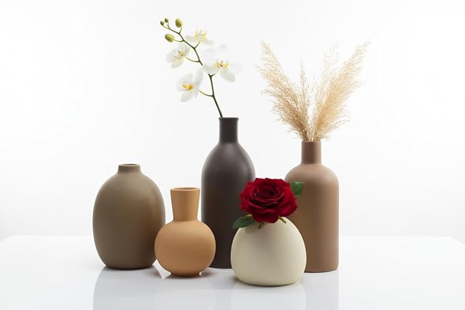 Small Ceramic Vase Set of 5 Modern Home Decor Handmade Pottery Vase for Home TV Stand Living Room Fireplace Farmhouse Bathroom Entry Table Dining Table Decor