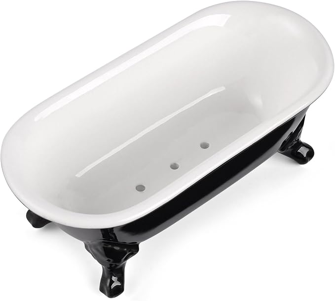 6.5" Ceramic Mini Decorative Clawfoot Bathtub Bar Soap Dish, Kitchen Sponge Holder and Shower Tray for Bathroom, 1 Pack(Black)