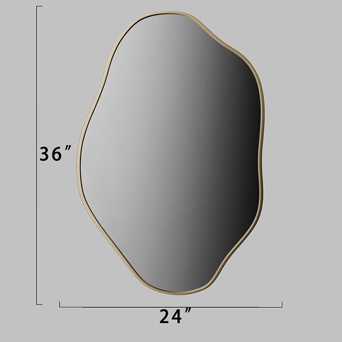 24"x36" Irregular Wall Mirror Cloud Asymmetrical Shaped Gold Aluminum Alloy Framed Mirror for Living Room Bathroom Bedroom Entryway Fireplace
