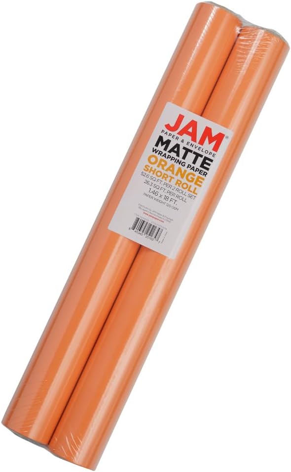 JAM Paper Gift Wrap - Matte Wrapping Paper - 52.6 Sq Ft Total (17 in x 18 Ft Each) - Matte Orange - 2 Rolls/Pack