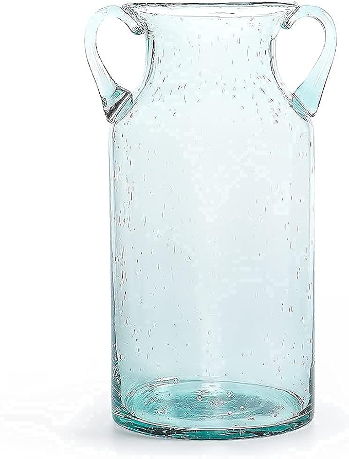 MDLUU Decorative Glass Vase 11" Tall, Bubble Air Flower Vase with Handles, Handblown Jug Vase for Dining Room, Bedroom, Bathroom, Mantel